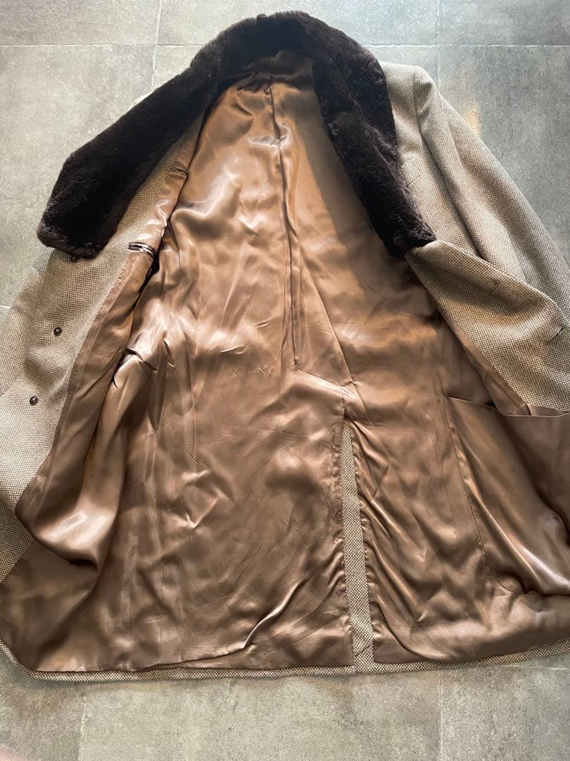 CARUSO メンズ ロングコート カシミア ブラウンファー付