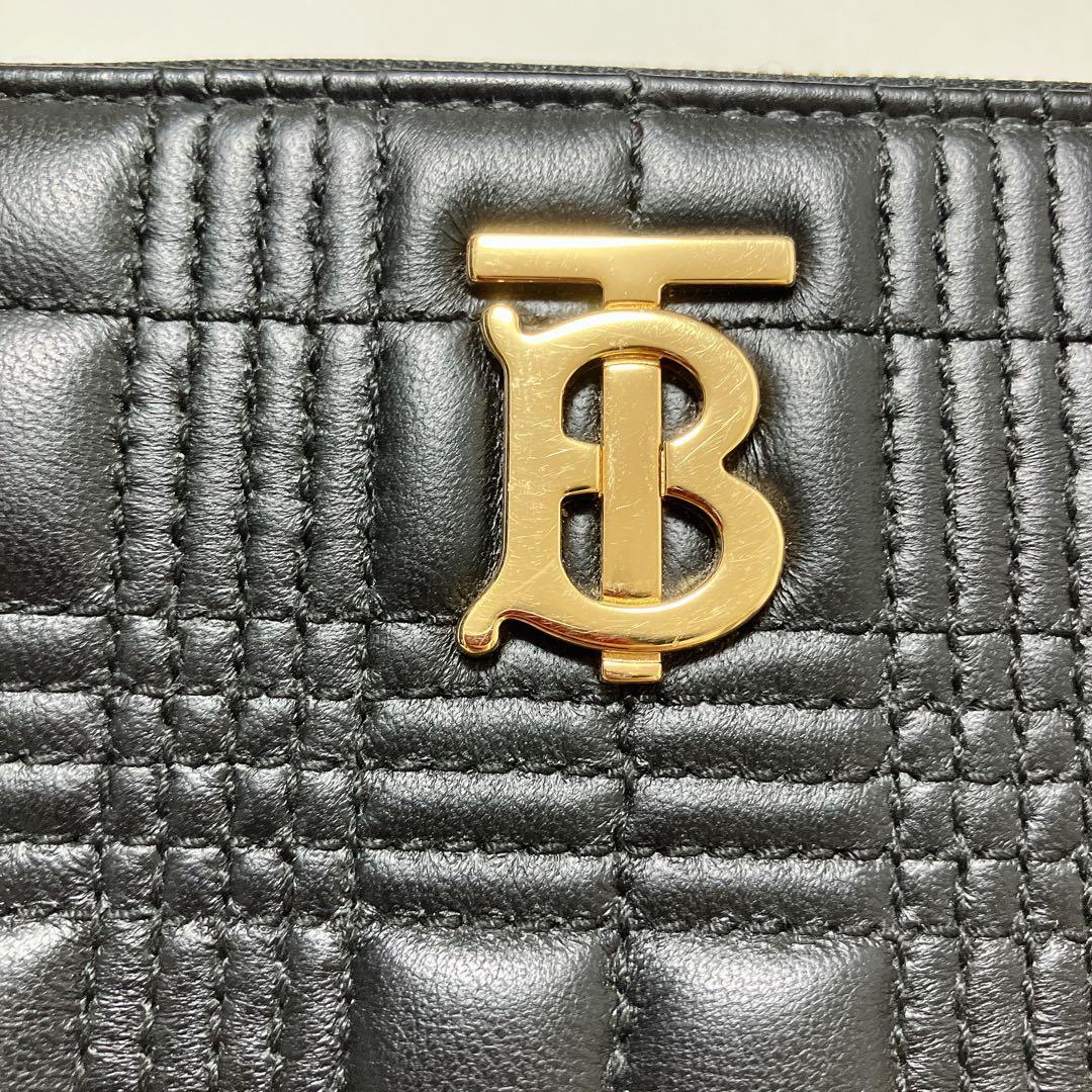 極美品 BURBERRY レザーラウンドジップ長財布 キルティング 黒 TBロゴ