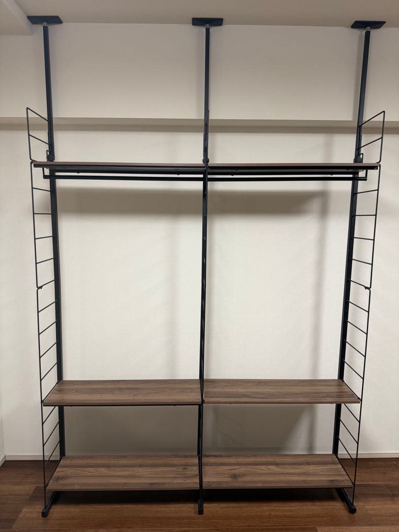 突っ張り壁面収納ワードローブNポルダ(ミドルブラウン)＋上段追加ユニット×3 ニトリ（NITORI） 突っ張り壁面収納Nポルダ(幅80cm ミドルブラウン