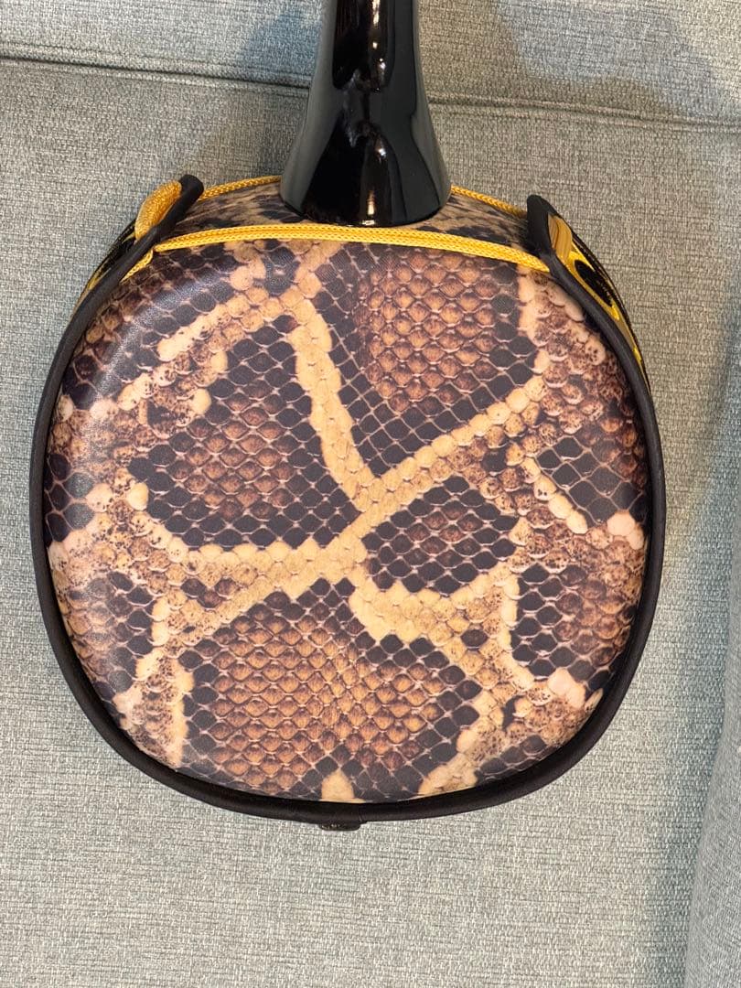 495＊三線 練習用 和楽器 沖縄三線 蛇柄 ケース付き 蛇皮では