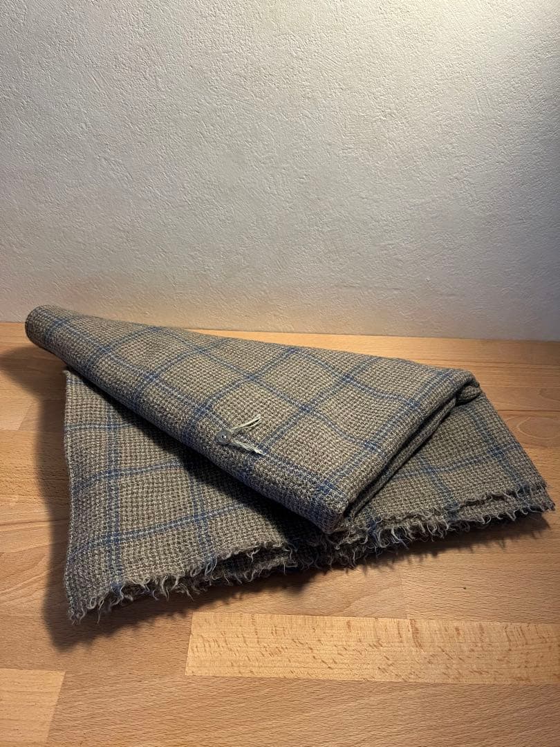 SQUARE WOOL GAUZE STOLE/GRAGE-CHECK