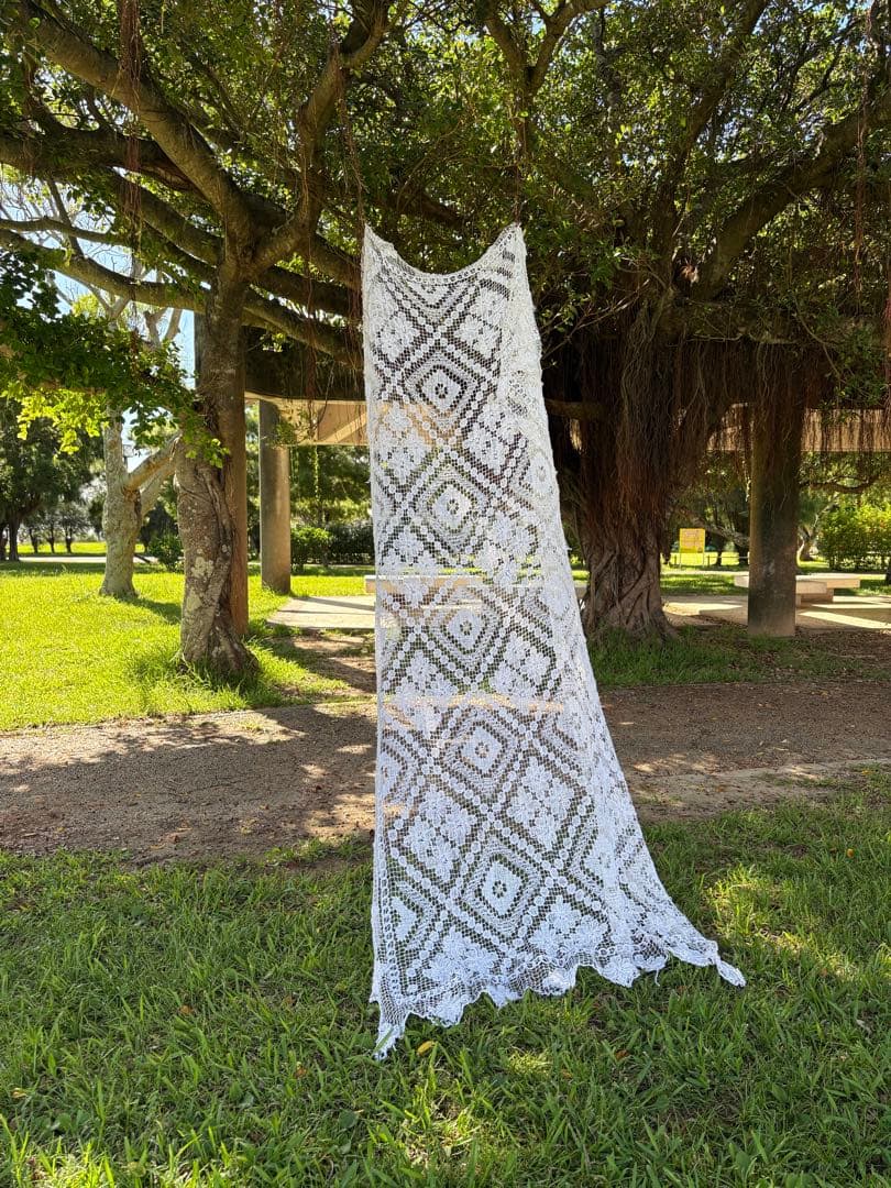 アンティーク　ヴィンテージ　テーブルクロス　カーテン　リネン　クロシェ編み鍵あみ アンティーク ヴィンテージ テーブルクロス カーテン リネン クロシェ