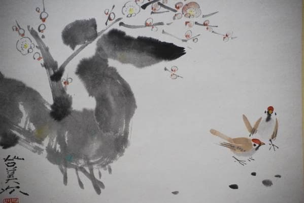 真作/川島登美次/紅梅に雀図/桐共箱付/布袋屋掛軸HC-355 - メルカリ