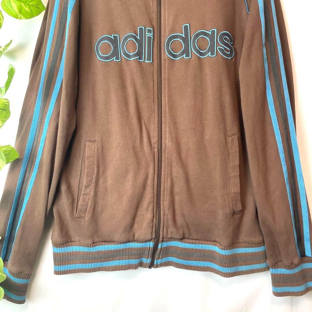 希少 アディダス トラックジャケット ブラウン×水色 センターロゴ XL