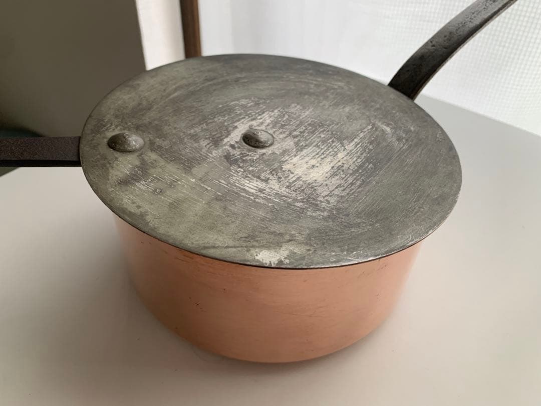 フランスアンティーク　蓋付き　銅製　片手鍋 16.5cm