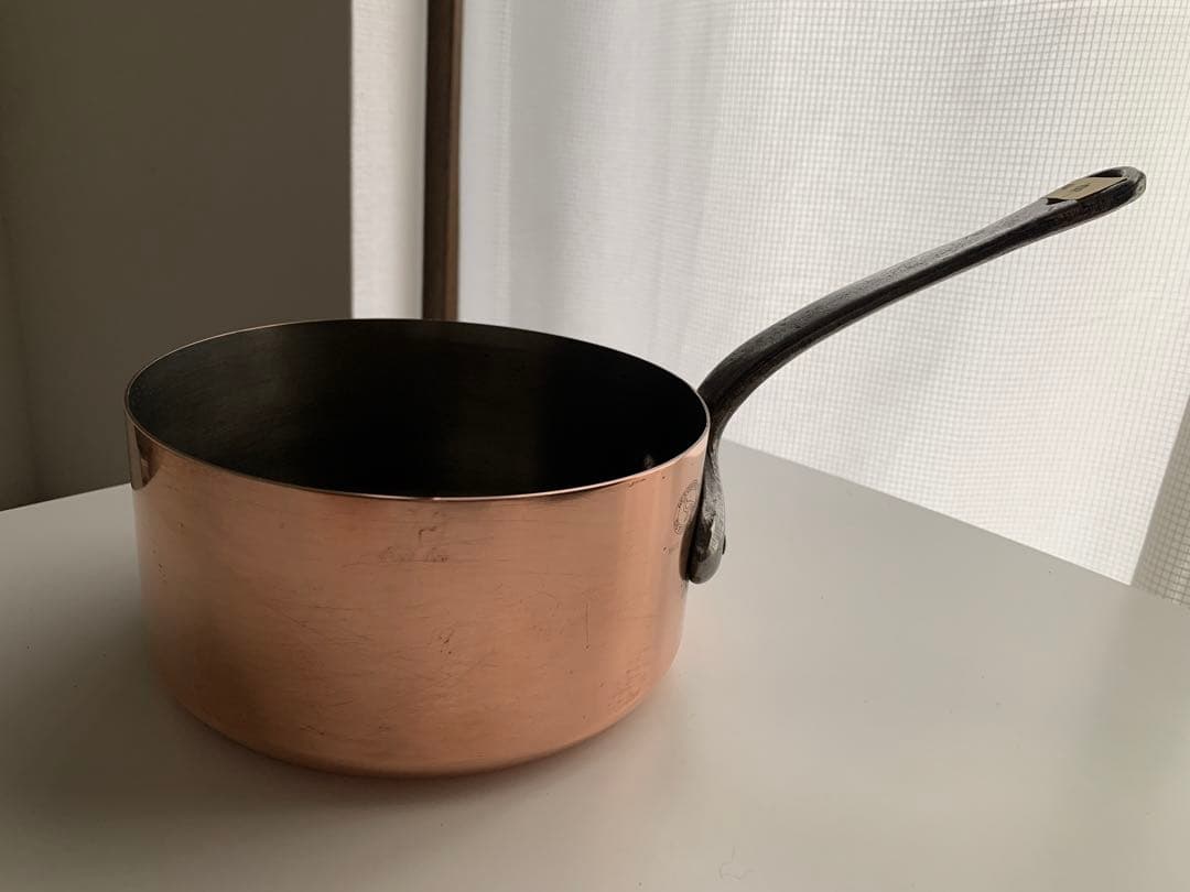 フランスアンティーク　蓋付き　銅製　片手鍋 16.5cm