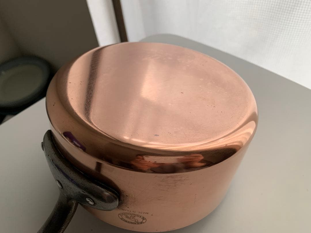 フランスアンティーク　蓋付き　銅製　片手鍋 16.5cm