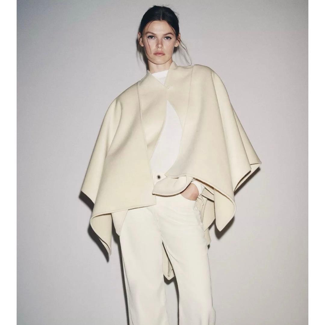 ZARA ウールケープコートXS 完売品 ZARA】ZW COLLECTION ウールケープコート8491/257/712 (ZARA/ポンチョ