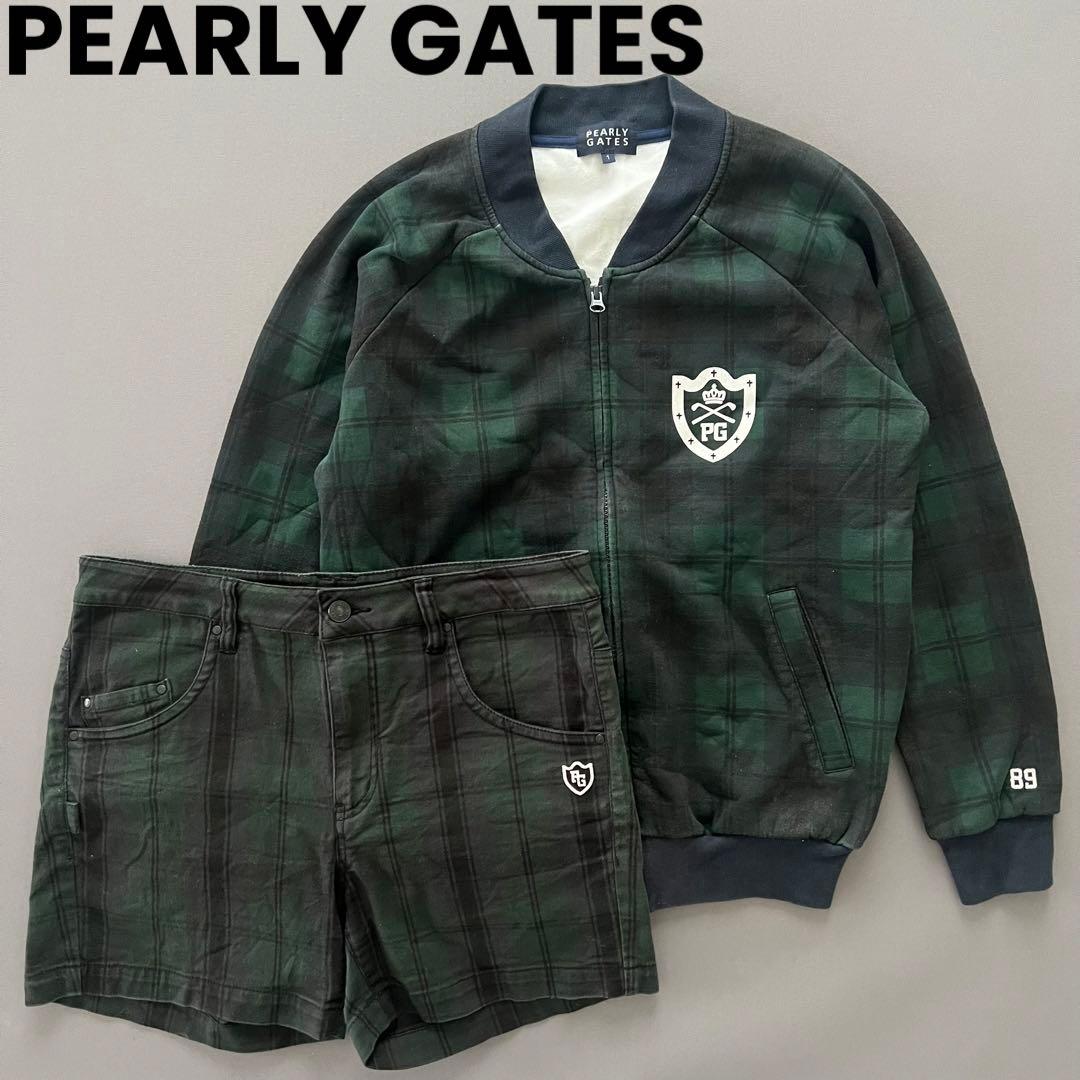 PEARLY GATES パーリーゲイツ　セットアップ　チェック　レディース　M Peストレッチメッシュフルジップジャケット ＜ガンクラブチェック柄