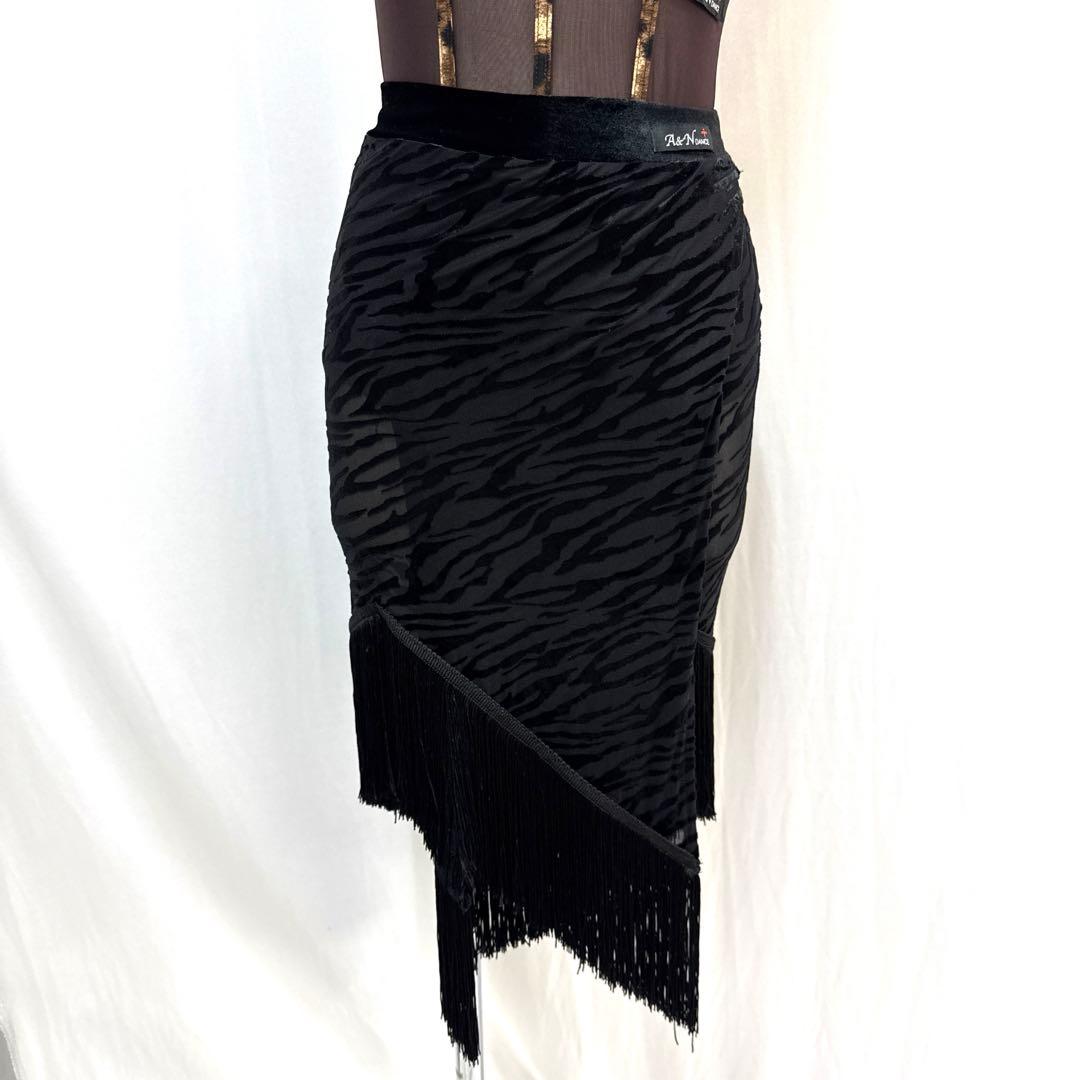 Y5768☆S 茶色 黒 アニマル柄 フリンジ ラテンドレス 社交ダンス