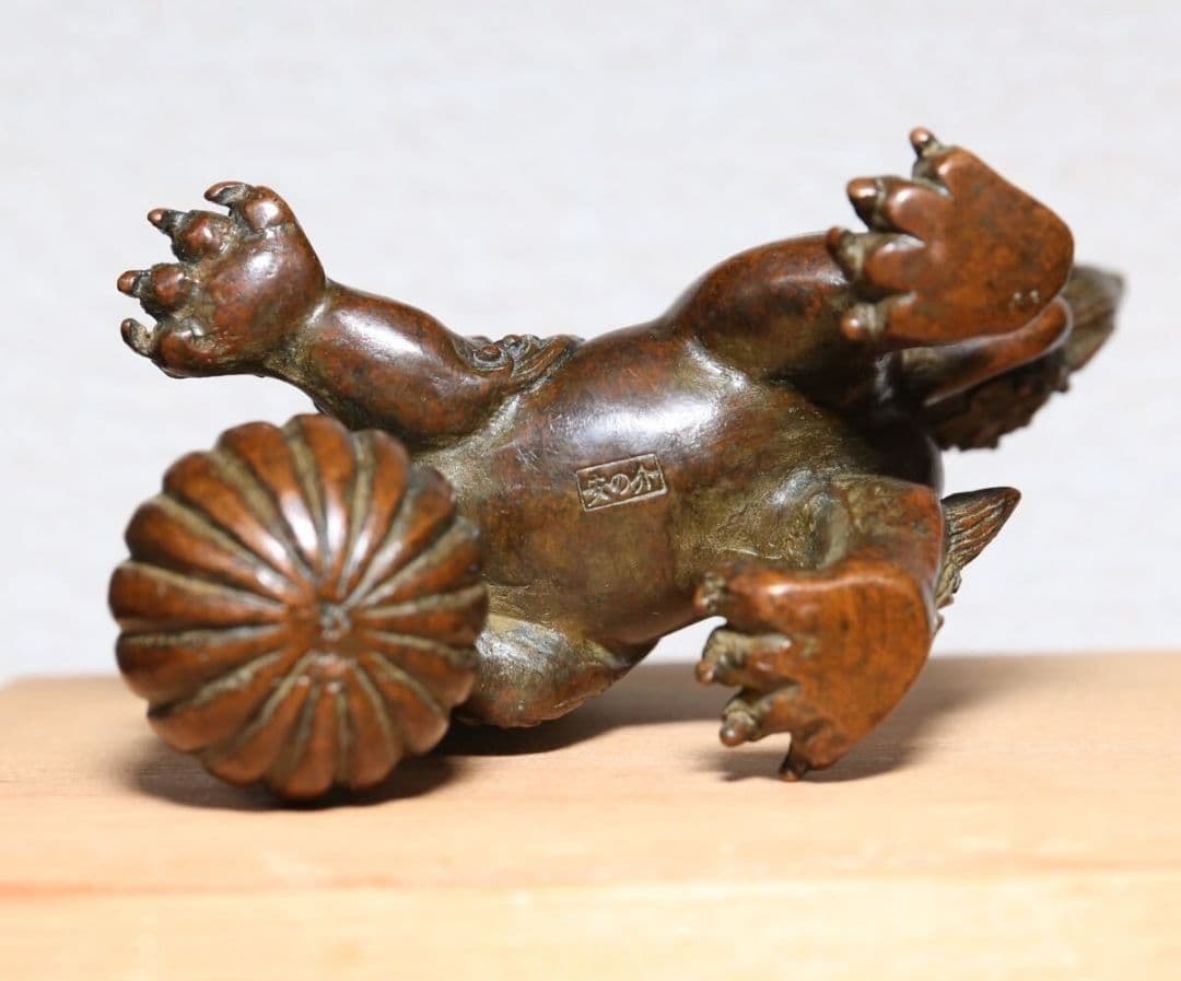 日本美術龍文堂安之介古銅製獅子香炉木箱付き時代物古物文房具