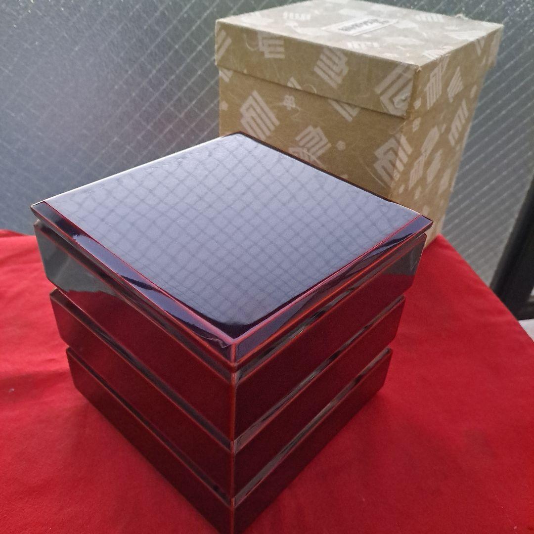 会津漆器 5.5寸 ダイヤ/校倉型 3段重箱】天然木製 溜塗 長期保管品