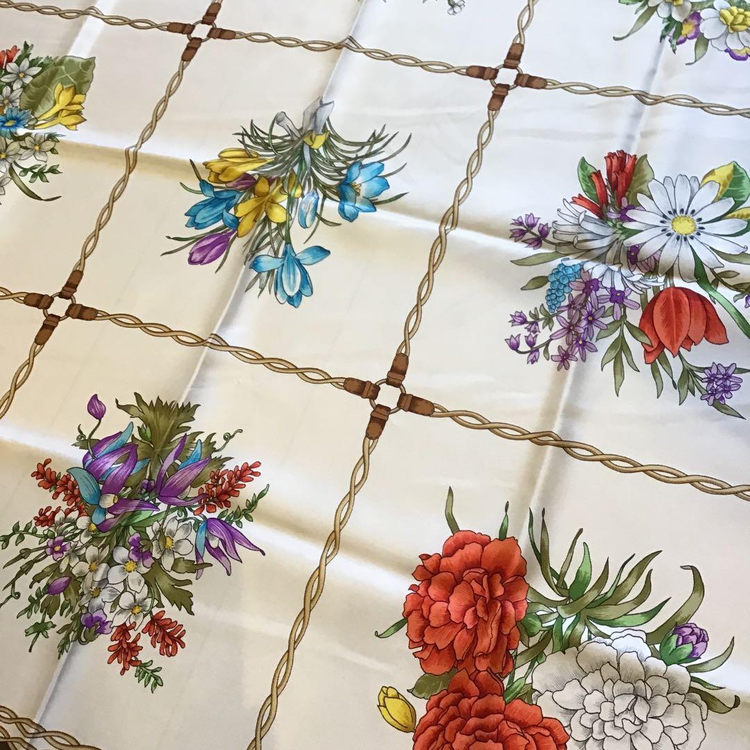 グッチ GUCCI フローラ シルク スカーフ オールドグッチ ビンテージ 茶