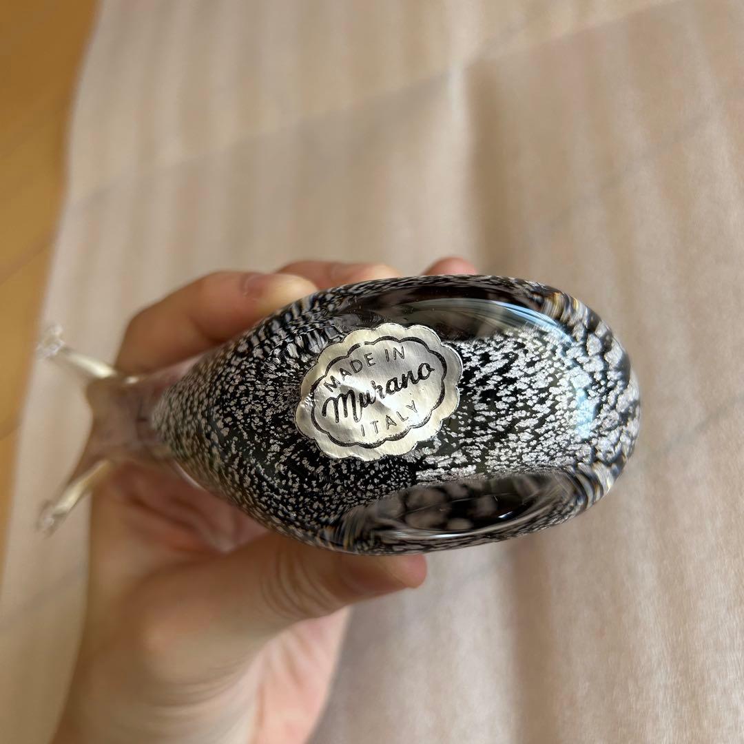 激レア・新品】ムラーノ ベネチアンガラス 鳥 ハト 置物（黒・白