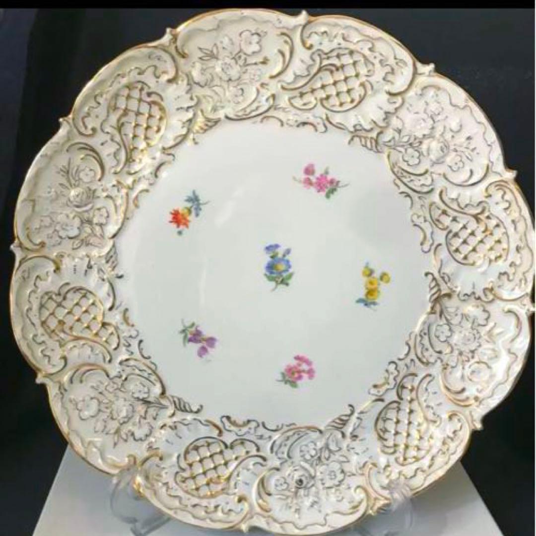 マイセン Meissen  グランツゴールド  30cm 大皿 MEISSEN - アンティークマイセン グランツゴールド Xフォーム 宮廷の