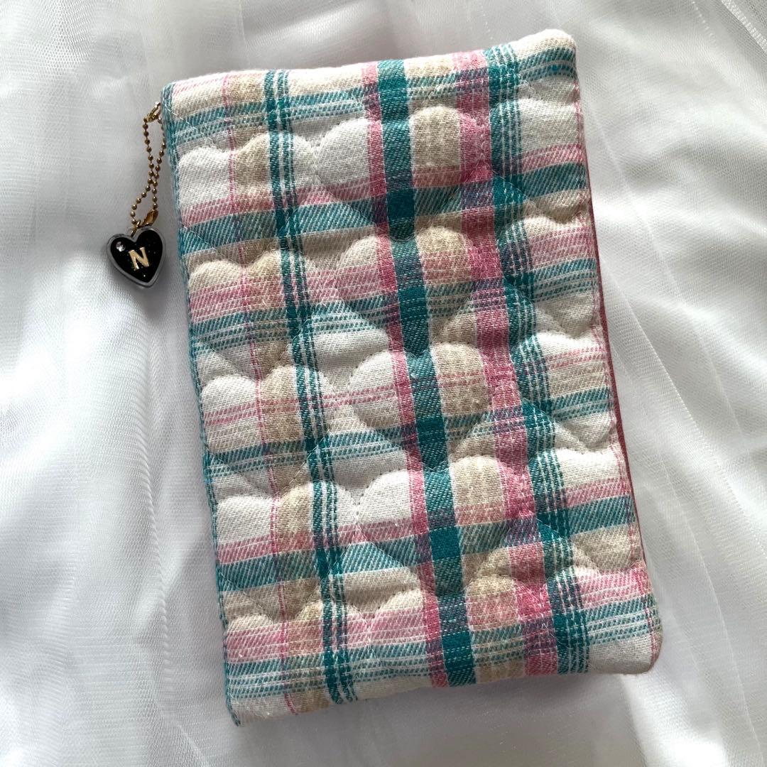 A6バインダーカバー♡韓国キルト ハートチェック バインダー貯金