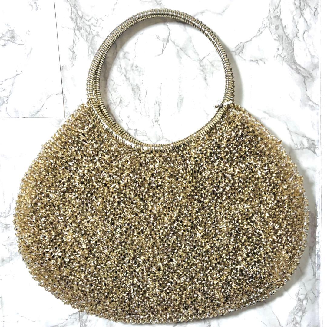 極美品✨アンテプリマ ワイヤーバッグ ラウンド横型 シルバーゴールド