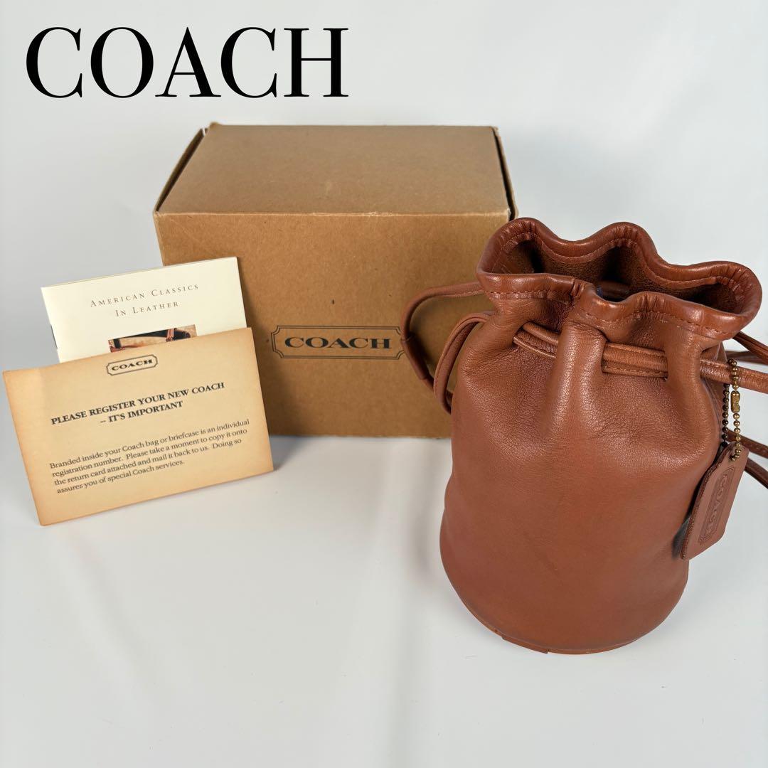 レア箱付　美品　オールド　コーチ 巾着 ショルダーバッグ USA製　4144 COACH オールドコーチ 4144 ダークオレンジ レザー 巾着ポシェット