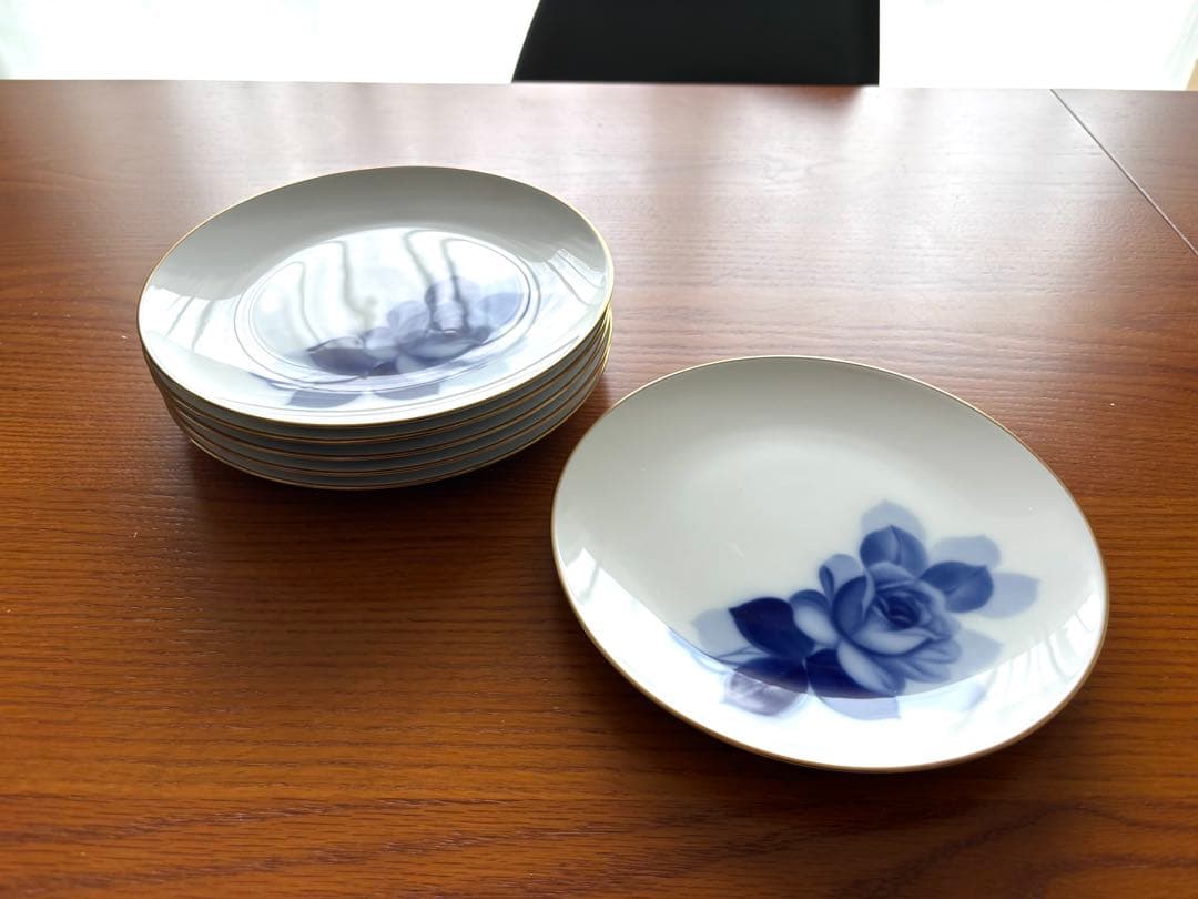 ゆ*き様 大倉陶園 ブルーローズ デザートプレート 19.5cm 6枚セット 金