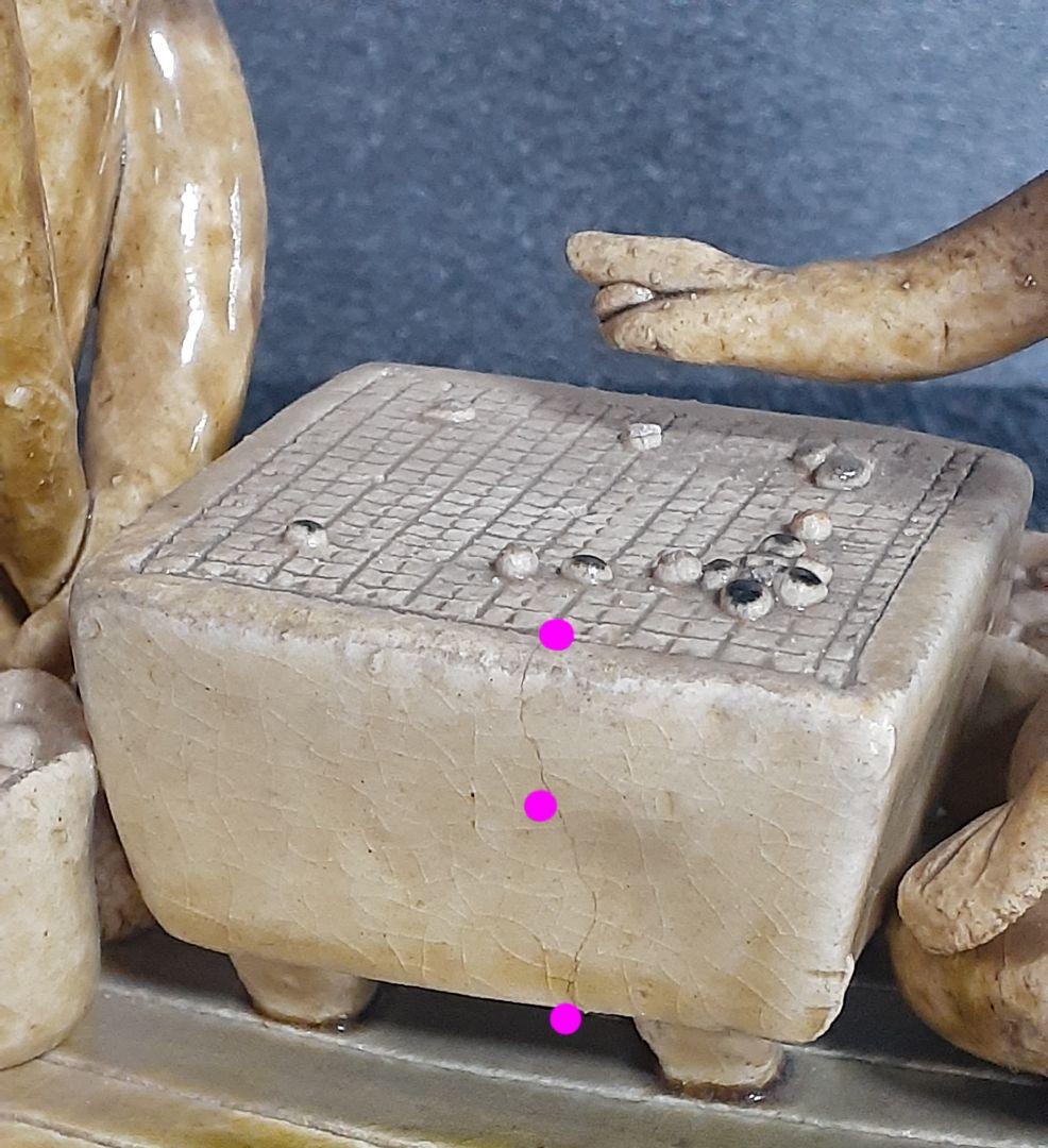 珍品】時代物 織部焼 織部釉 河童(カッパ)の囲碁打 飾り物 オブジェ