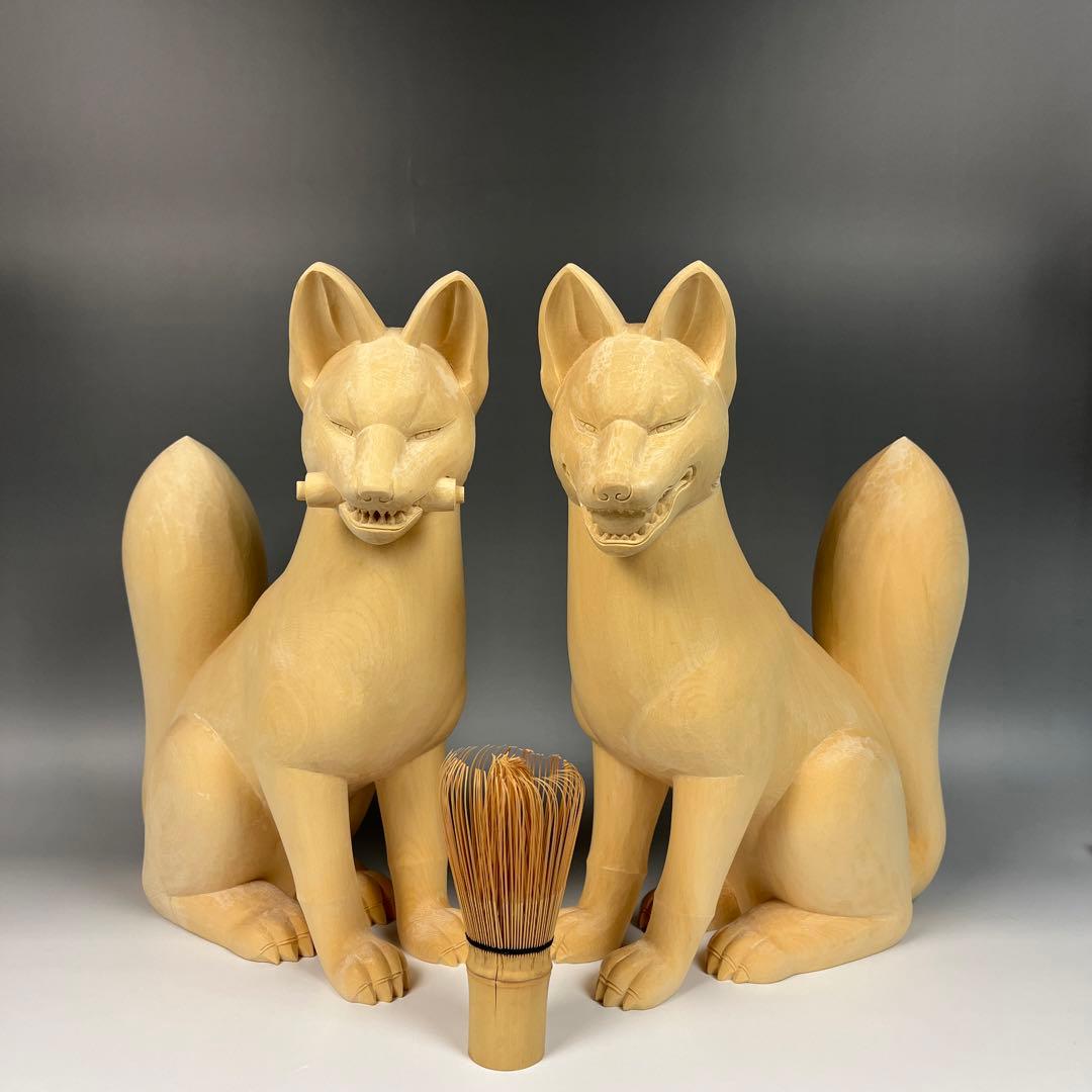 最終価格！【木彫 神狐】稲荷狐 稲荷大神 伏見稲荷 豊川稲荷 荼枳尼