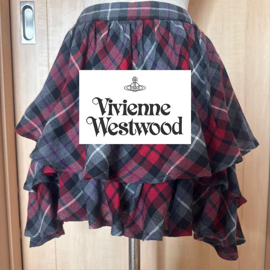 美品 VIVIENNE WESTWOOD チェック柄フレアスカート Vivienne Westwood red label 未使用 ヴィヴィアンウエストウッド