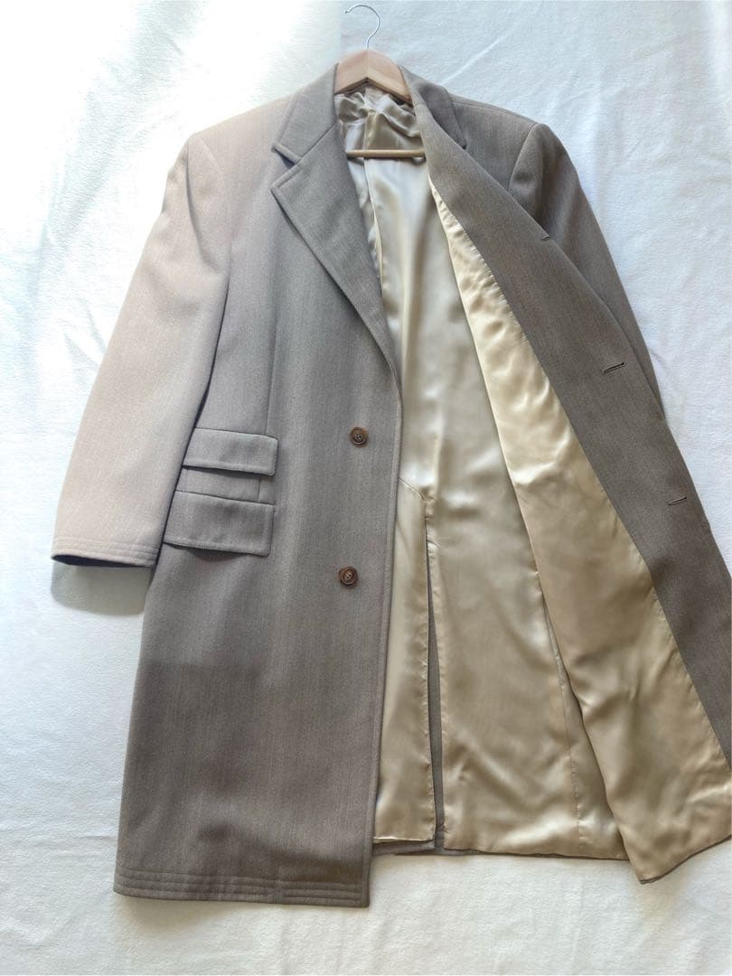 卵樂家族エルメス　ロング・チェスターコート　サイズ50 グレージュ　美品 卵樂家族エルメス ロング・チェスターコート サイズ50 グレージュ 美品