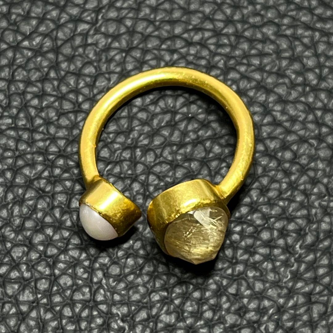 silver925 18kgp オープンリング〈ゴールドルチル、パール〉 指輪