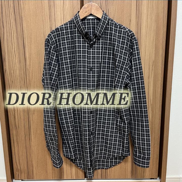 正規品【ディオールオムDior HOMME】チェックシャツ サイズ37 ネイビー