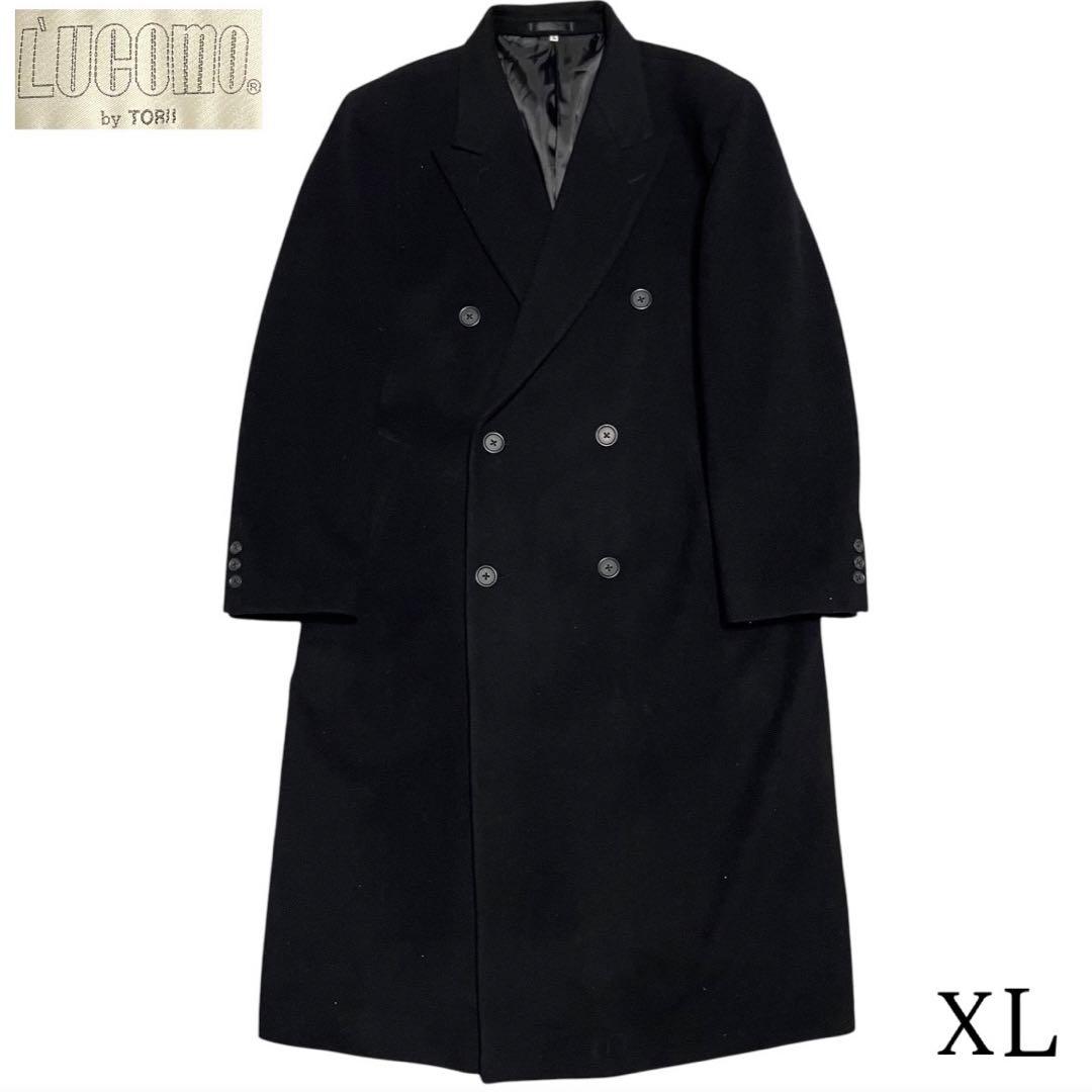 カシミヤ混×大きいサイズ【TORII】マキシ丈ダブルチェスターコート 黒 XL カシミヤ混×大きいサイズ【TORII】マキシ丈ダブルチェスターコート 黒