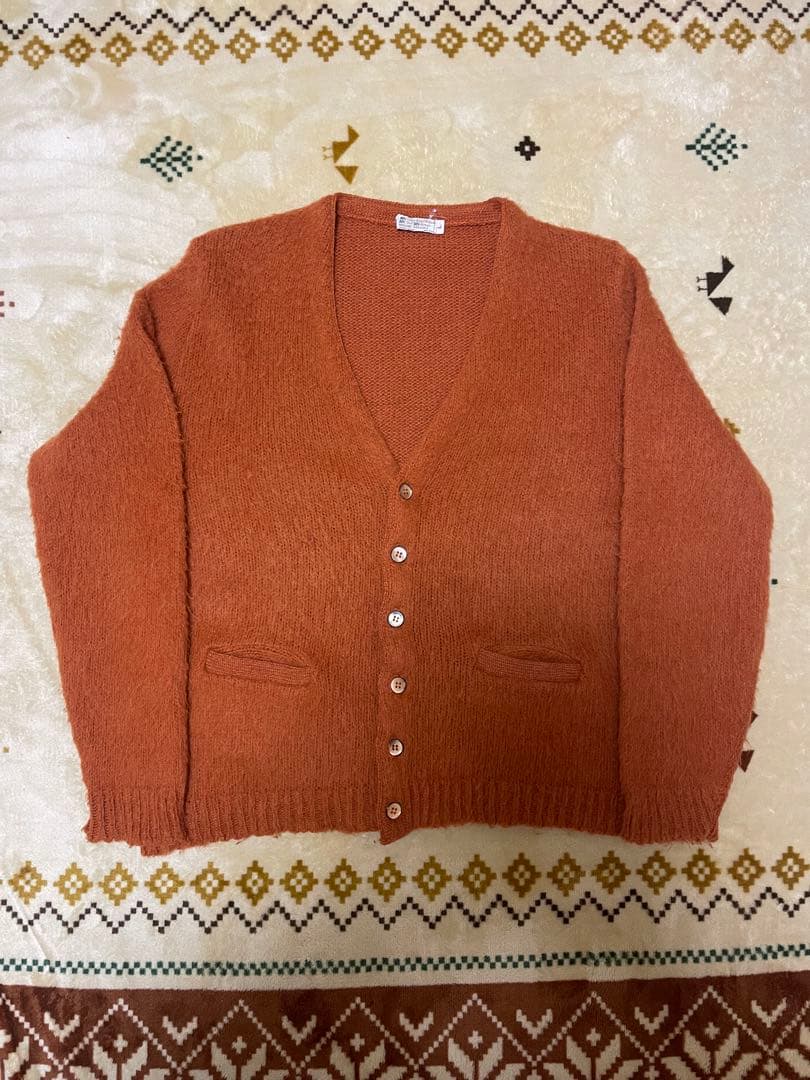 60s モヘアカーディガン オレンジ 毛足長 シャギー ビッグサイズ