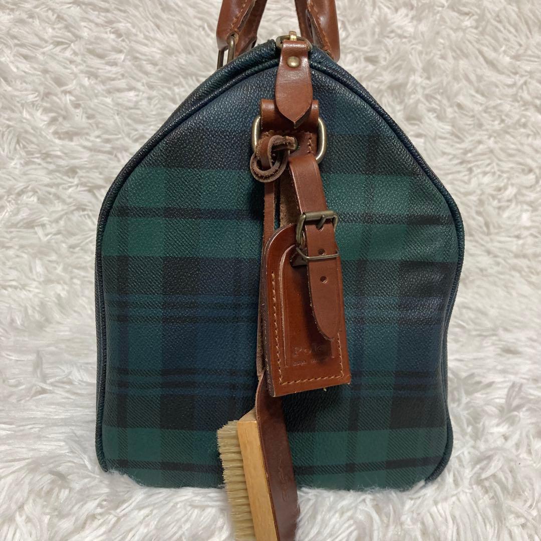ポロラルフローレン ミニボストンバッグ チェック チャーム ブラシ 金