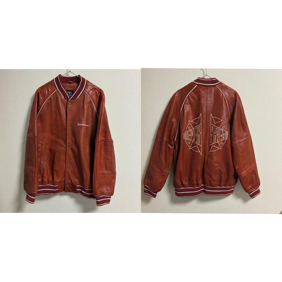 美品】ZARA レザーボンバージャケット 水牛 本革 スタジャン USA L