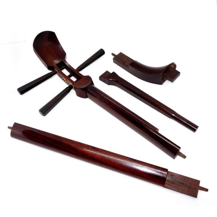 三味線 正寸 三ツ折 中棹 紫檀 丸打胴 弦なし 皮破れ