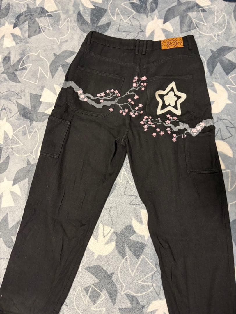 star team 桜刺繍 ブラックカーゴパンツ 34