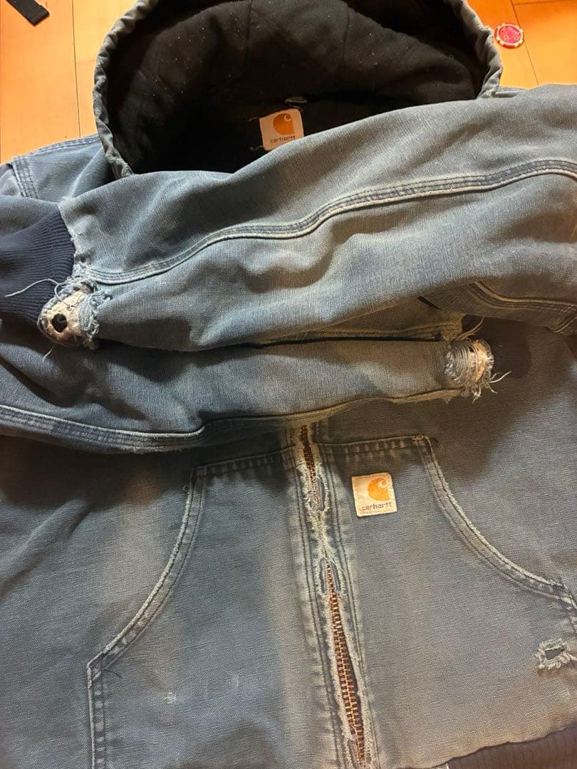 激渋 carhartt アクティブジャケット デニム 襤褸 フェード S〜M相当