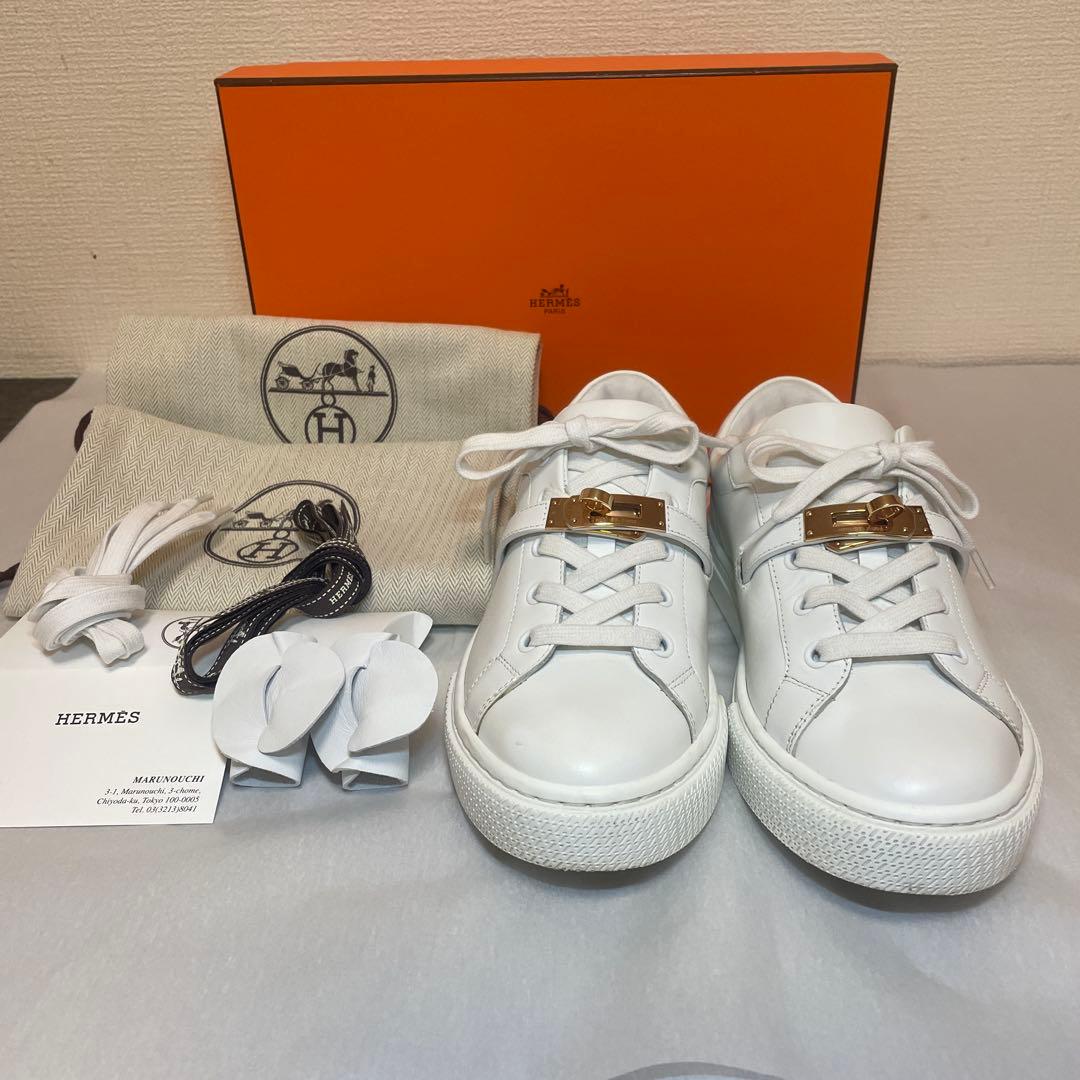 ☆HERMES☆デイ ケリーバックルピンクゴールドスニーカーサイズ37.5