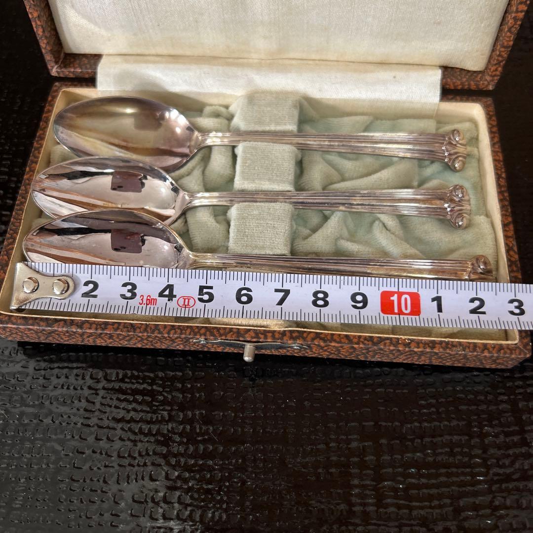 新品◇③純銀製 装飾スプーン3本セット 昭和レトロ 生駒時計店