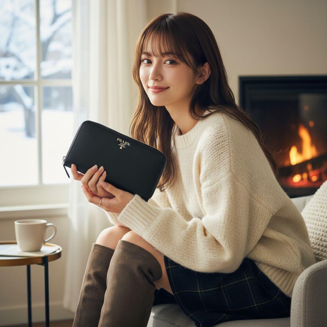 《美品》PRADA プラダ 長財布 ラウンドファスナー サフィアーノレザー