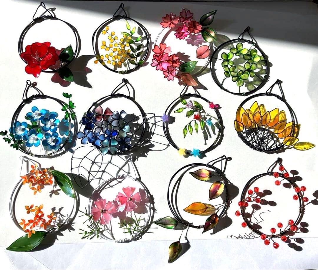 ミニリース12点セット ワイヤークラフト ディップフラワー 壁飾り