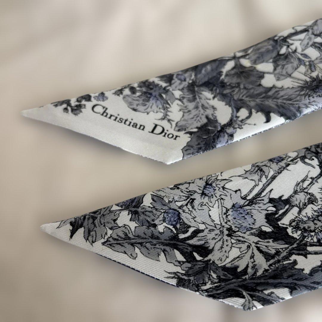 《美品》　ディオール　DIOR スカーフ　ボタニカル　ネイビー　グレー