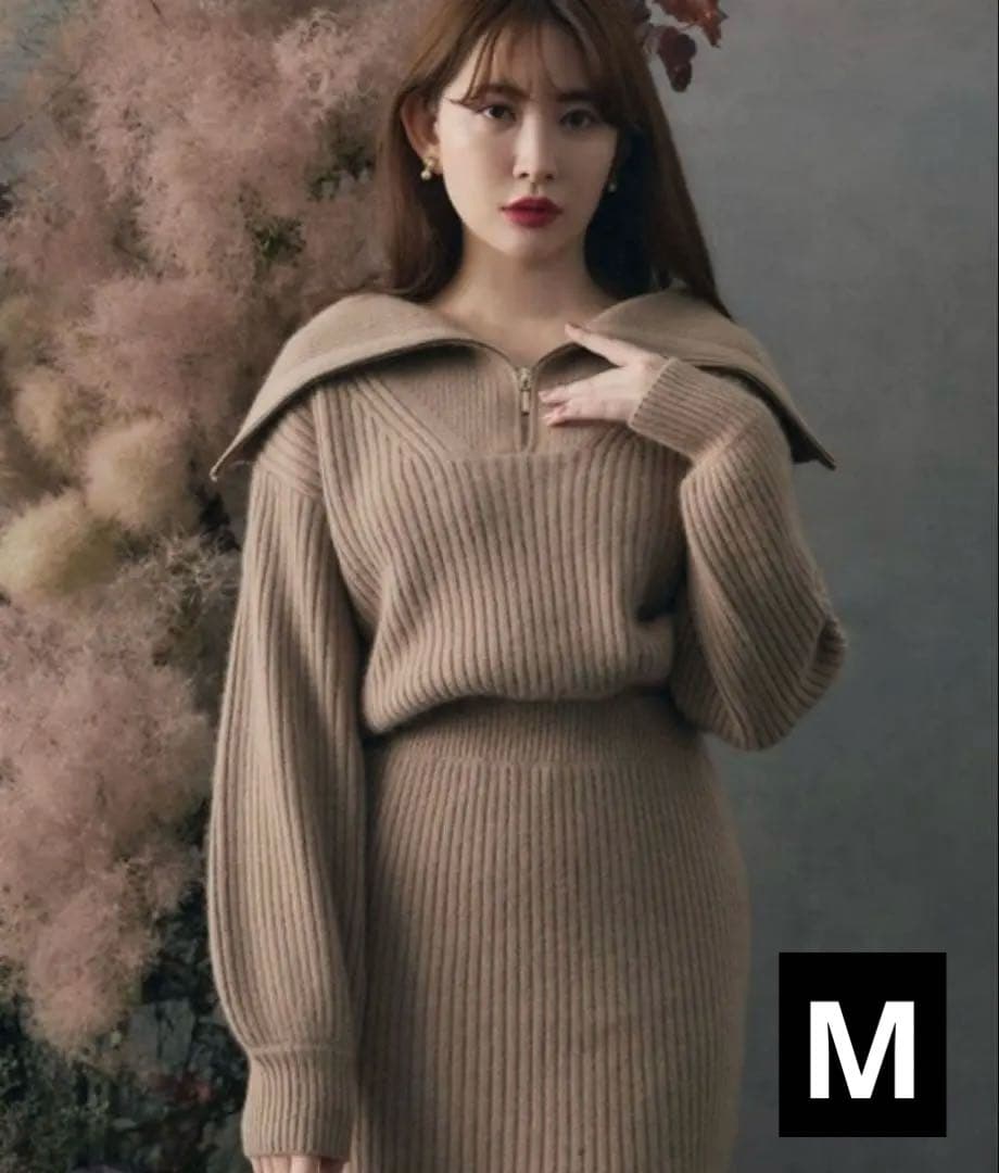 Her lip to Half Zip Knit Mini Dress モカ　M Her lip to ワンピース Half Zip Knit Mini Dress : ZOZOTOWN Yahoo!店