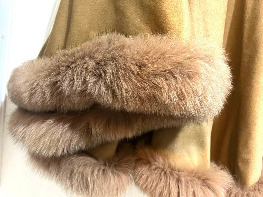 2way ピュアカシミヤ100% ケープコート ファー ポンチョ フード着脱