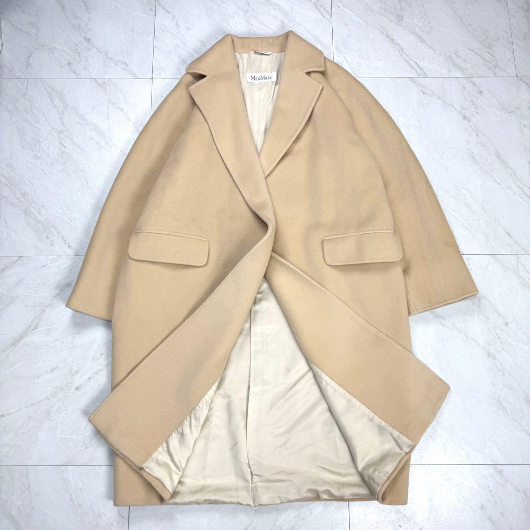 美品 マックスマーラ 白タグ カシミヤ混 ガウンコート ロング キャメル 42 美品 マックスマーラ 白タグ カシミヤ混 ガウンコート ロング キャメル