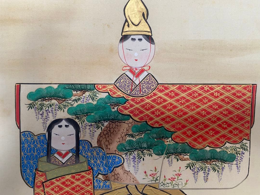 南画 碇南嶺 南嶺 雛 立雛 縁起物 雛人形 掛軸