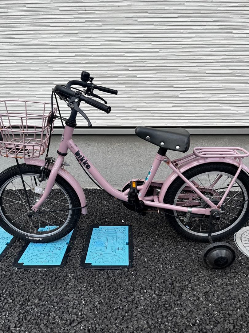 値下げ！！【美品】bikkeピンク 補助輪付き ブリヂストン bikke m 幼児自転車 16インチ 3歳～6歳 [BKM163]| 自転車