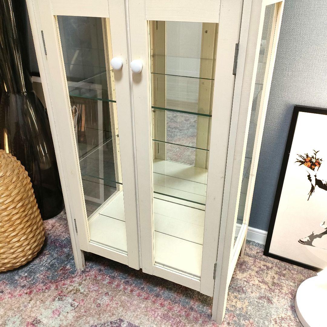 カントリーシャビー キュリオケース タイル天板 背面ミラー 引き出し