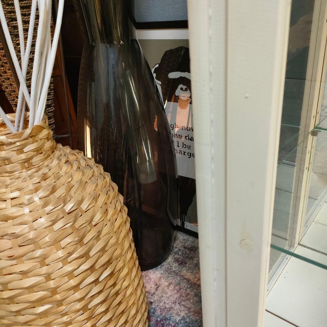 カントリーシャビー キュリオケース タイル天板 背面ミラー 引き出し