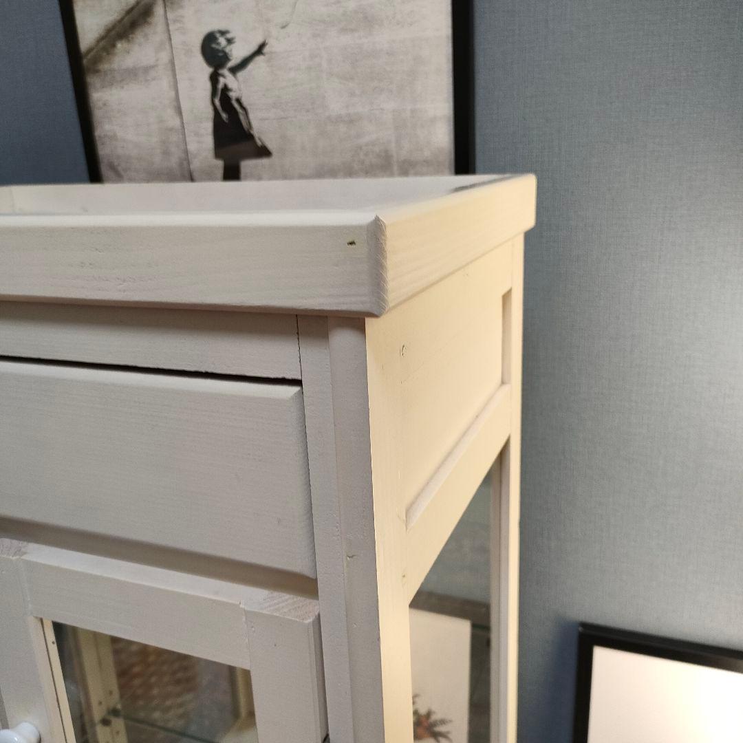 カントリーシャビー キュリオケース タイル天板 背面ミラー 引き出し