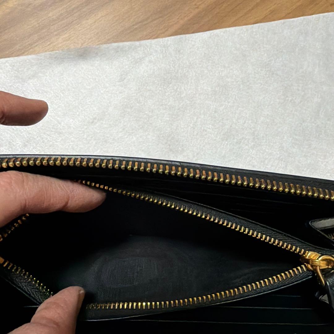 美品 現行【PRADA】 長財布 激レア プラダ トライアングル カーフ 黒